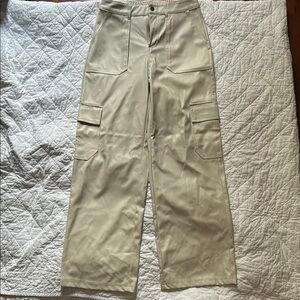 Beige Wide-Leg Cargo Pants